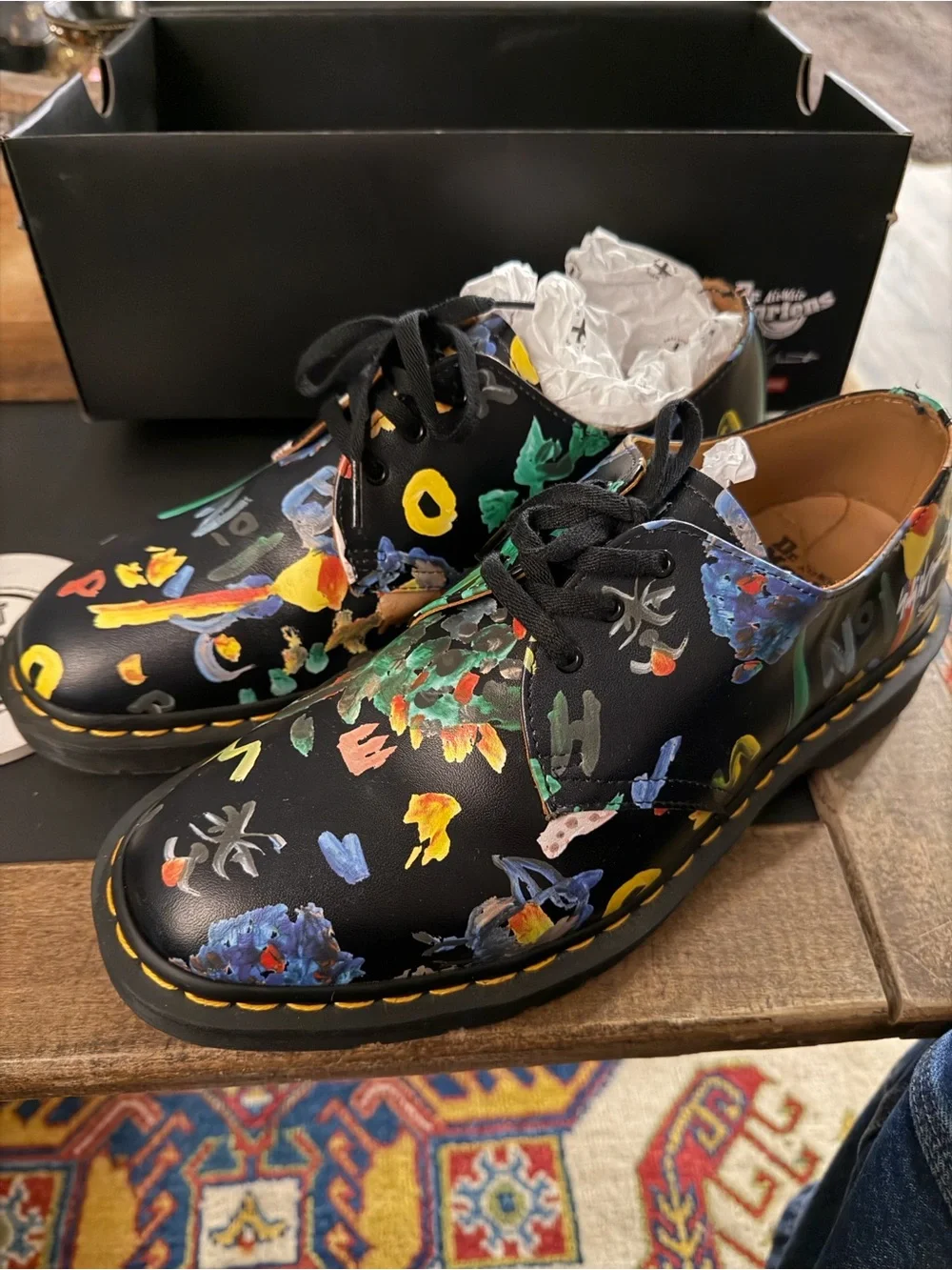 Supreme Black Multicolor Painted Lace-Up Shoes